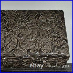 14China collection Lobular ebony Handwork Floating carving Dragon pattern box