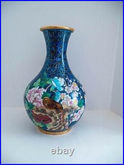 15 Inch Vase Set Blue Cloisonne Vase, Beautiful Flower Bird Pattern Three Vases