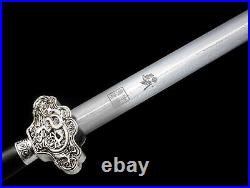 39'' Silver Dragon Damascus Folded Steel Ebony Chinese Sword Handmade Qing Jian