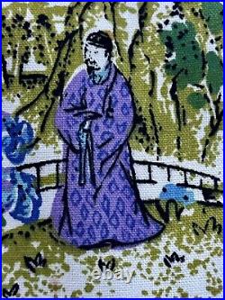 3YDS 1960's Chinese Tribal SHOGUN Oriental PAGODA Barkcloth Era Vintage Fabric