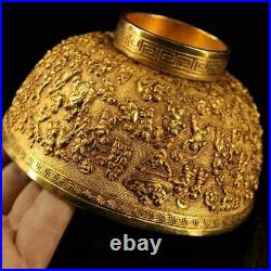 5.4 Collect old China Chinese bronze 24 k gold Gilt 100 Boy pattern bowl cup