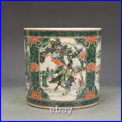 7.1 Collect Chinese Qing Porcelain Colorful Character Stories Pattern Brush Pot