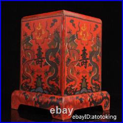 8.8 China collection Old lacquerware Red background Double Dragon Pattern box