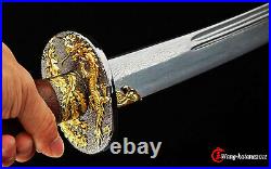 95CM Gold Dragon&Phoenix Chinese Damascus Folded Steel Qing Dynasty DAO Sword