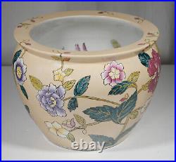 Antique Asian Famille Juane Fish Bowl Floral Pattern Hand Painted Ceramic VG+