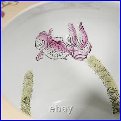Antique Asian Famille Juane Fish Bowl Floral Pattern Hand Painted Ceramic VG+