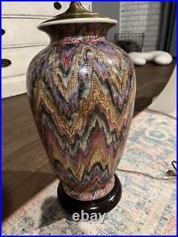 Antique Chinese Porcelain Lamp Wine, Cobalt, Emerald, Taupe, Tan