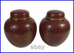Antique Red Cloisonné Ginger Jars with Lids Floral Tree Lotus Pattern Pair
