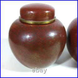 Antique Red Cloisonné Ginger Jars with Lids Floral Tree Lotus Pattern Pair