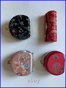 Asian Jewelry Trinket Box Embroidered Floral Pattern Lid VTG Bundle