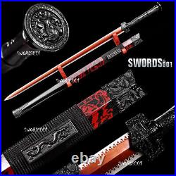 Black Chinese Sword Han Dynasty Jian Carbon Steel Blade Dragon Pattern Scabbard