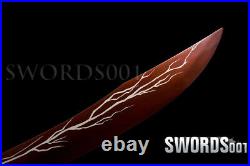 Chinese Broadsword Lightning Pattern Red Blade Leather Sheath SilverDragon39.3'