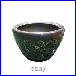 Chinese Dark Gray Black Ceramic Motif Pattern Accent Pot Planter ws2720