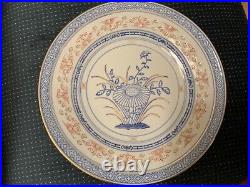 Chinese Dinnerware Traditional Blue/White Floral Gold Rim Rice Grain Pattern