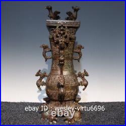 Chinese Dynasty Palace Collection Old Bronze Ware Beast Dragon Pattern Pot Vase