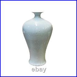 Chinese Off White Porcelain Relief Floral Pattern Pear Shape Vase ws2952