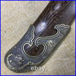 Chinese Qing DAO Handmade Pattern Folded Steel Sword Hualee Wood Handle Scabbard