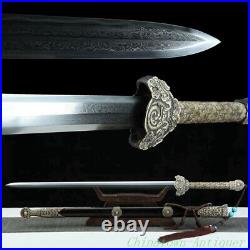 Chinese Sword Yue Deity Jian Pattern Steel Clay Tempered Octahedral Blade #6351