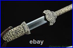 Chinese Sword Yue Deity Jian Pattern Steel Clay Tempered Octahedral Blade #6351