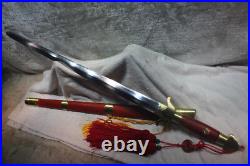 Chinese Tai-chi Sword Folded pattern steel w clay tempered blade sharp New #1934