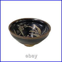 Chinese Ware Brown Black Glaze Flower Pattern Ceramic Bowl Cup Display ws3123