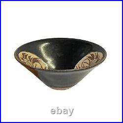 Chinese Ware Brown Black Glaze Flower Pattern Ceramic Bowl Cup Display ws3147