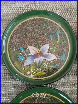 Chinese Wood lacquerware Painted Floral Art Pattern Coaster Tea Set