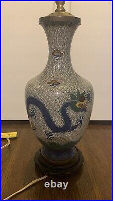 Chinese cloisonné double dragon pattern table lamp