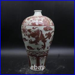 Chinese collection porcelain Color Hand Painted Grass dragon pattern Vase 3618