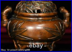 Collect Chinese Folk Boxwood wood Carving bamboo pattern Incense Burner Censer