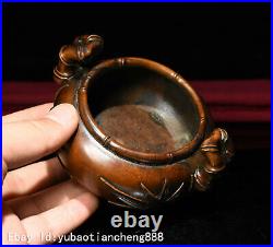 Collect Chinese Folk Boxwood wood Carving bamboo pattern Incense Burner Censer