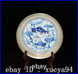 Collect Qing Dynasty Blue white underglaze red fish grass pattern silver plate