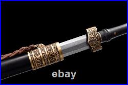 Collectible Chinese SwordPattern Folded Steel Sharp Luxury Brass Fitting