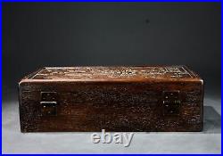 Collectible chinese old Rosewood Hand carved lotus two fish pattern jewelry box