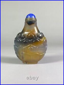 Collectible chinese old agate handmade lotus pattern exquisite snuff bottle 1618