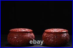 Collection Chinese Antique Lacquerware Exquisite Dragon Pattern Pots Art A Pair