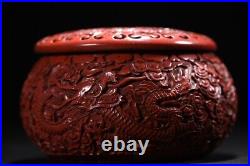 Collection Chinese Antique Lacquerware Exquisite Dragon Pattern Pots Art A Pair