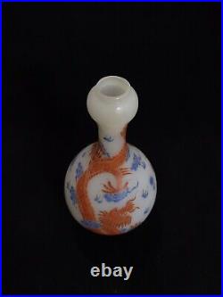 Collection Chinese Antique Old Beijing Glaze Carved Painted Dragon Pattern Vase