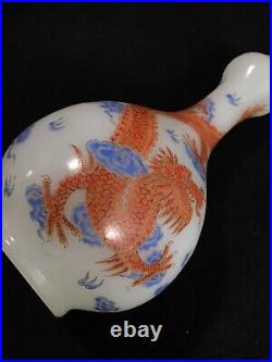 Collection Chinese Antique Old Beijing Glaze Carved Painted Dragon Pattern Vase
