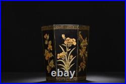 Collection Chinese Lacquerware Exquisite Gilded Flower Pattern Brush Pots Decor