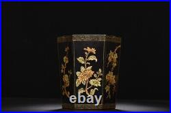 Collection Chinese Lacquerware Exquisite Gilded Flower Pattern Brush Pots Decor