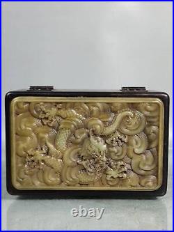 Collection Chinese Rosewood Inlaid Jade Hand-carved Dragon Pattern Jewelry Box 8