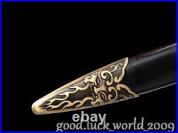 Folded Pattern Steel Chinese Short Sword Dagger Copper Fitting Ebony Sheath #780
