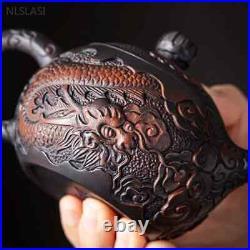 Hand Engraving Dragon Pattern Tea Kettle Yixing Purple Clay Tea Pot Chinese