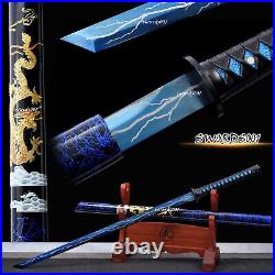 Hand-Forged Blue Straight Sword Carbon Steel Lightning Pattern Chinese Tang Dao