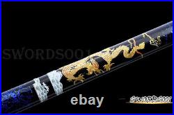Hand-Forged Blue Straight Sword Carbon Steel Lightning Pattern Chinese Tang Dao