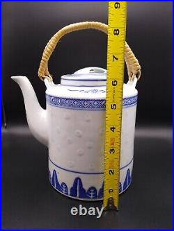 Jing De Zhen Rice Eye Pattern Tea Pot &Cups Set With Soup Bowls &Spoons 13 Piece