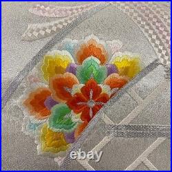 Nagoya Obi, Excellent Quality, Chinese Pattern, Higaki Embroidery, Silver Thread