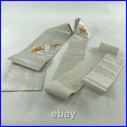 Nagoya Obi, Excellent Quality, Chinese Pattern, Higaki Embroidery, Silver Thread