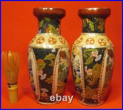 Pair Of 2 Vases With Colored Peacock Pattern, 20 Cm Tall, Chinese Art, Kutani Wa